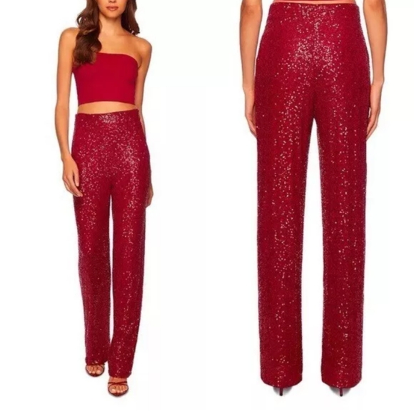 Sparkling Red Sequin Pants - Picture 2 of 9